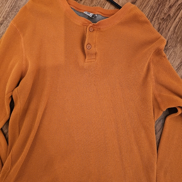 Old Navy Long Sleeve Thermal Waffle Knit Cotton Henley Large Men Orange - Picture 2 of 4